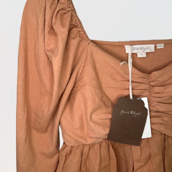 NWT Forever That Girl Sz XS Linen Blend Ruched Babydoll Mini Dress - Picture 3 of 5